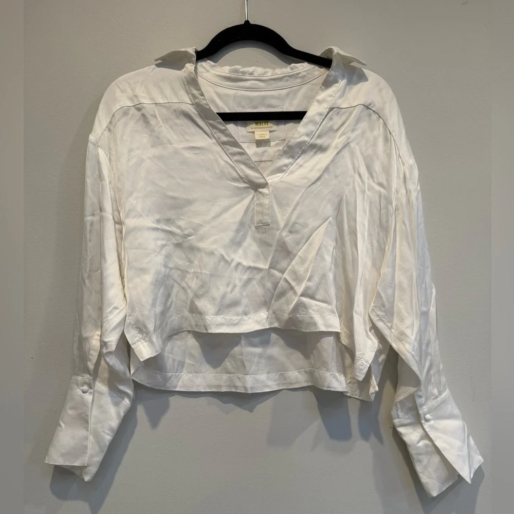 Anthropologie Maeve Silky Satin Collared Popover Blouse - Picture 4 of 8